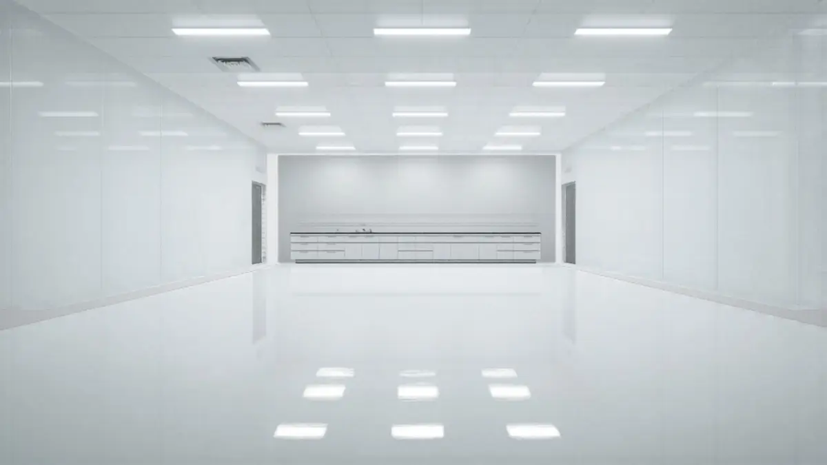 Lantai epoxy putih seamless higienis di ruang klinik